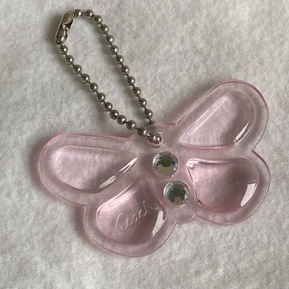 Coach Pink Acrylic Butterfly Charm with Jewels and Script Branding - Picture 5 of 5